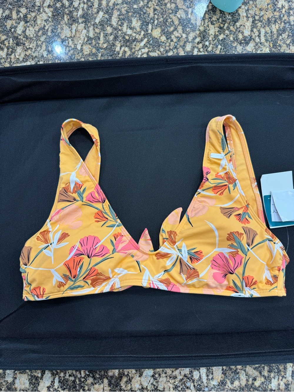 ROXY Yellow Floral Bikini Top L NWT